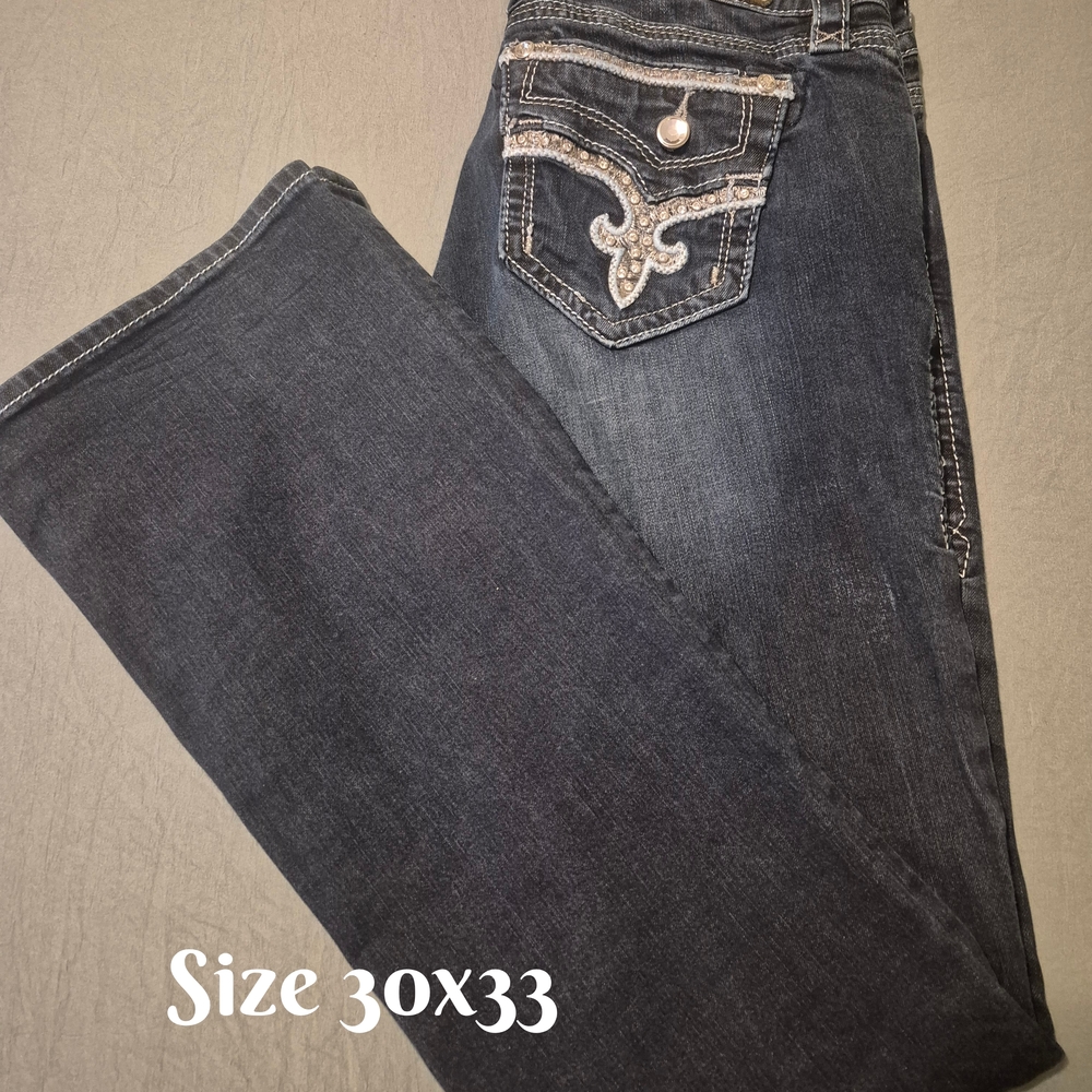 Rock Revival Black Boot Cut Jeans with Embroidered Pockets